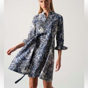 NWT LUXMII  Évora European Linen Dress Long-Sleeve with Tie